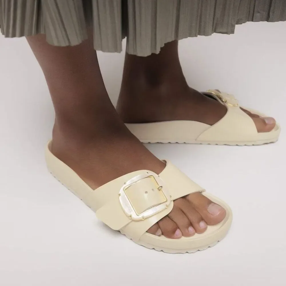 Birkenstock Women Madrid Big Buckle Leather Pearl High Shine Ecru EU 38 NAR $260